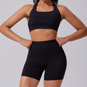 Ensemble de yoga pour femme, été, effet nuage, taille haute, col rond, nylon et élasthanne, sans couture, pour fitness et remonte-fesses, deux pièces - Product Image 3