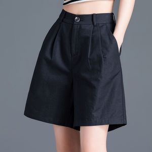 Women's Casual Wide Leg Shorts Cotton Canvas Black Elastic Waist Breathable Summer Loose Fit Pocket Design JK671 - Product Image 2