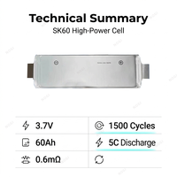 Sel Baterai Li Polymer SK 3.7V 60Ah Ncm Pouch Cell Densitas Energi Tinggi 1500 Siklus untuk Kendaraan Listrik, Sepeda Listrik, Skuter, dan Drone