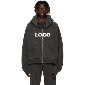 LOGO personnalisé vente en gros veste pour homme avec fermeture éclair sur visage intégral avec strass vierge cagoule à capuche style cagoule lava lavée sweat à capuche zippé pour homme - Product Image 1