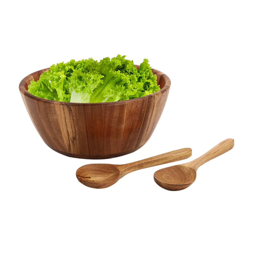 Cuenco de Acacia Wave para ensalada, cuenco grande para mezclar fruta, con servidores, cuchara, tenedor, tong