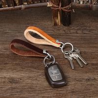 Vintage klasik lapisan pertama baja nirkarat kulit asli Keyring Auto Aksesori motor untuk pria dan wanita