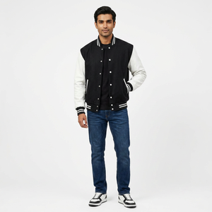 Wholesale FINER THREADS Custom Men's Varsity Jacket-Breathable Knitted Wool/Polyester Shell Stand Collar <b>Covered</b> <b>Button</b> Closure - Product Image 1