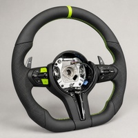 Volant sport à fond plat avec surpiqûres vert lime personnalisées pour BMW F48 F10 F15 F36, en cuir perforé et avec palettes de changement de vitesse
