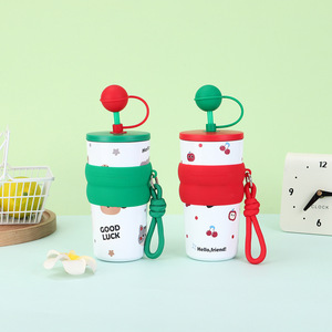 Bonita botella de agua de doble pared de acero inoxidable para niños con pajita a prueba de polvo - Product Image 6