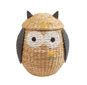 Panier de rangement en jacinthe d'eau tissé à la main en forme de hibou - Panier décoratif multifonctionnel pour salon, chambre et salle de bain - Product Image 1