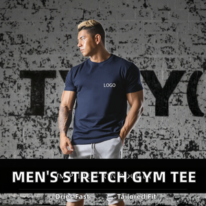 เสื้อยืดแขนสั้นผ้าฝ้าย 100% ทรงสลิมฟิต ยืดได้ เหมาะสำหรับออกกำลังกาย เล่นกีฬา ใส่ในยิม  ขายส่งสำหรับฤดูร้อน  แบบเรียบๆ ไม่มีลาย  สำหรับผู้ชาย  รับสั่งทำ - Product Image 2