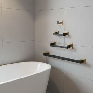 Set di accessori per il bagno, 4 pezzi, in ottone nero opaco, design minimalista da parete per il bagno - Product Image 3