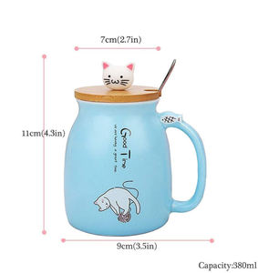 Taza de gato, bonita taza de café de cerámica con tapa de gatito encantador, cuchara de Pata de Gato <span class=keywords><strong>Kawaii</strong></span>, novedad, taza de la mañana, té, leche, taza de Navidad, 380ML - Product Image 3
