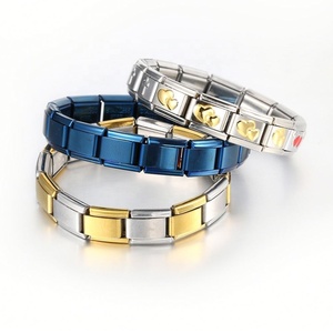 Italian Embossed Square Elastic 304 Steel Watch Strap Chain Fashion Charm <b>Bracelet</b> with Whole Italian Module Italian Charms - Product Image 2