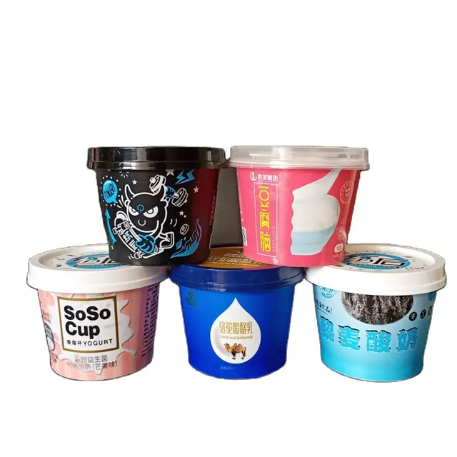 7oz/200mlアイスクリームプラスチックカップ、平らな蓋とスプーンimlpp小さな容器