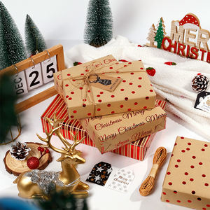 Wholesale 80g Christmas <b>Brown</b> Hot Stamping Kraft <b>Paper</b> Tissue 43*300cm Gift Luxury Custom Packaging <b>Wrapping</b> <b>Paper</b> Roll - Product Image 4