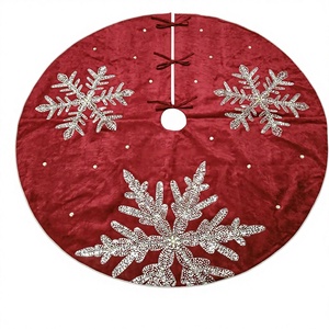 New Handmade <b>Red</b> Velvet Christmas Tree Skirt Gold <b>Sequin</b> Tree Motif 48 Inch Scalloped Edge Holiday Decor Boutique Artistry By PR - Product Image 3