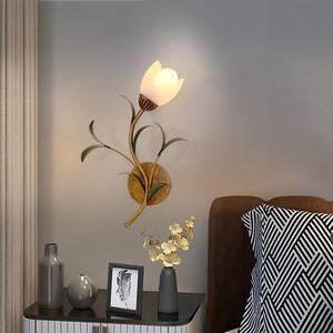 Modern Minimalist Flower <b>LED</b> <b>Wall</b> Lamp with Copper Frame and Glass Shade Luxury Living Room <b>Lighting</b> <b>Dimmable</b> - Product Image 5