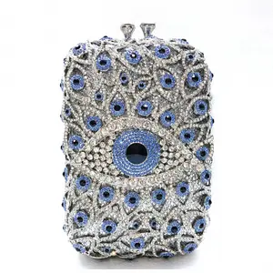 卸売新しい目ダイヤモンドで覆われた夜の宴会バッグ宴会ドレスクリスタル中空金属ハンドバッグ垂直女性ガウンクラッチ