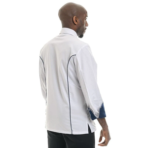 Uniforme de Chef de Alta Calidad para Restaurante, Uniforme de Cocina Unisex de Sarga 100% Algodón, Chaqueta de Chef Azul Marino y Blanco - Product Image 4