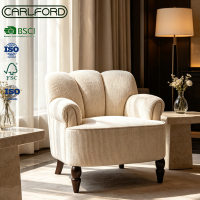 Fauteuil d'appoint moderne en velours côtelé avec accoudoirs côtelés, fauteuil individuel avec pieds en bois, vente en gros pour salon et chambre à coucher