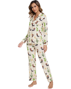 Vente en gros de pyjamas en coton pour femmes vêtements de nuit personnalisés à imprimé <span class=keywords><strong>animal</strong></span> vêtements de détente ensembles pour femmes pyjamas en bambou à manches longues - Product Image 5