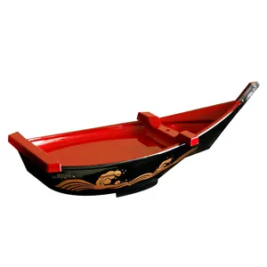 ABS黑色红色寿司生鱼片船冰食海鲜盘鲑鱼生鱼片托盘创意日本食品容器寿司装饰船