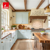Meuble de cuisine Shaker vert clair style campagne française sur mesure avec organisateur d'épices coulissant pour armoire de cuisine vert menthe