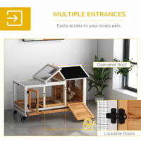 Clapier Premium en Bois pour Lapins, Intérieur/Extérieur, Spacieux, avec Enclos en Maille, Étanche, Plateau Coulissant Facile à Nettoyer