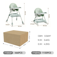 Chaise haute en plastique moderne réglable en gros d'usine Purorigin Table à manger pliable pour enfants pour bébé/enfant cuisine hôpital