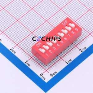 DS-09RP DIP Switch Through hole Component (THT) Switch Flat Toggle, Raised Type Single Pole Single Throw 9-Bit 2.54mm - Product Image 1