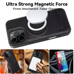 Étui en cuir magnétique solide de luxe Offre Spéciale pour téléphone 16 Pro Max 15 <span class=keywords><strong>14</strong></span> Pro étuis de couverture arrière de béquille Ultra mince - Product Image 5