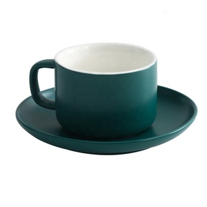 CU016 Ecocoffee แฟชั่น220มิลลิลิตรเคลือบสีดำสีขาวสีฟ้าสีเขียวสีชมพูแก้วเซรามิกถ้วยชาถ้วยกาแฟและจานรองชุด - Product Image 1