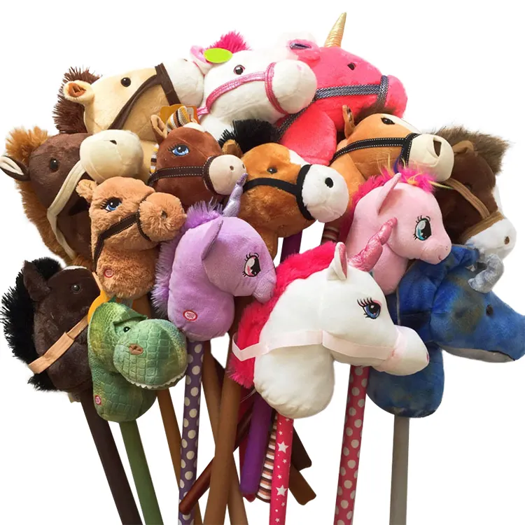 יצרן מכירה בפלאש בעלי החיים סוס/Unicorn ראש קול מקל לילדים סוס מקל צעצוע קטיפה