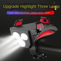 Phare de vélo PTGE à LED rechargeable, lampe torche puissante, klaxon électrique, support de téléphone portable, accessoires pour la conduite nocturne