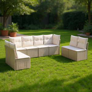 Pe <b>Rattan</b> Garden <b>Sofa</b> Set 8 Piece Beige Outdoor Furniture Contemporary Style Comfortable Seating - Product Image 2