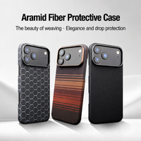 Étui de téléphone personnalisé en fibre d'aramide de luxe, léger, antichoc, anti-empreintes digitales, avec anneau magnétique en relief pour iPhone 18 Pro ProMax
