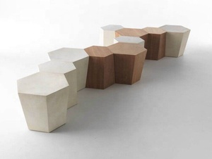 Banc de patio hexagonal en fibre de verre, sièges modulaires d'extérieur pour parcs, centres commerciaux et hôtels - Product Image 1