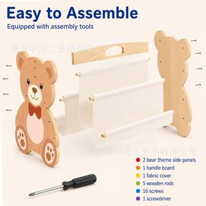 Étagère à livres en bois pour enfants, organisateur de rangement sur pied avec poches en toile, meubles pour chambre d'enfant - Product Image 3