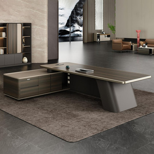Luxury High-end Modern Office Boss <strong>Desk</strong> with Stainless Steel Panel Design <strong>Extendable</strong> Wood Top for Commercial Use - Product Image 4