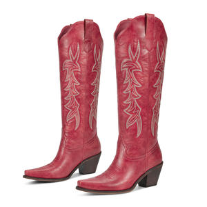 Botas Vaqueras Bordadas WETKISS OEM para Mujer, Botas Altas hasta la Rodilla con Punta en Pico, Tacón Grueso, Botas de Vaquera para el Día del Partido - Product Image 4