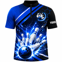 Jersey Bowling Pria V-neck Lengan Pendek Musim Panas Bahan Bernapas dengan Cetak Sport Cepat Kering dan Logo Depan (Custom Sublimasi)
