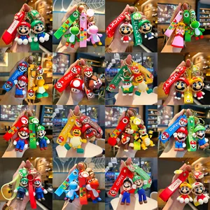 Cute Cartoon Mario Luigi Yoshi Keychain 3D Doll Pendant Car Key Anti-Lost Accessories Key Chain Promotional Kids Gifts Keychains