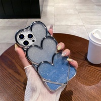 Coque de téléphone 3D en forme de cœur scintillant pour iPhone 16 15 14 13 12 Pro Max 11, élégante, style japonais coréen, mignonne, coque souple transparente