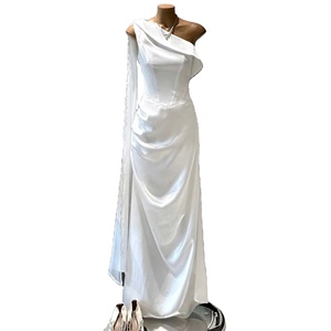 Vestido Maxi Elegante de Moda, Nuevo, al por Mayor, de Manga Larga, Asimétrico, Drapeado, de Poliéster/Algodón, Transpirable, Estilo Línea A, para Fiesta - Product Image 1