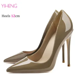 New Nude Pumps For Women High Heel Shoes Female Fashion Patent Leather Sexy Pointed Toe Thin Heel Wedding Shoes Plus Size 33-46