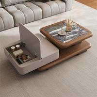 Ensemble de table basse carrée en bois et marbre de luxe moderne avec rangement, meubles de salon, design créatif, élégant et unique
