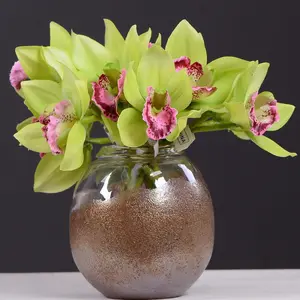 M338 Faux Flower Factory Direct Mini Orchid Wholesale Short Branch 2 Heads Cymbidium Table Flower Wedding Photo Props