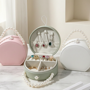 Boîte de rangement portable en cuir PU multi-compartiments pour bijoux, avec poignée, pour bagues, colliers, boucles d'oreilles et bracelets - Vente en gros fabricant - Product Image 2