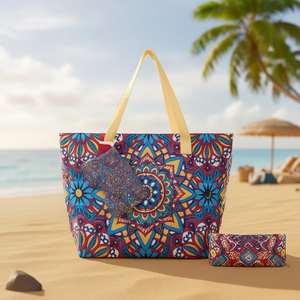 Sac fourre-tout ethnique à imprimé numérique Mandala 57x37x17cm avec petite pochette, sac de plage - Product Image 2