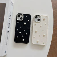 Coque de téléphone 3D simple fausse perle pour iPhone 17 16 15 14 13 12 11 Pro Max housse en silicone souple antichoc de couleur unie