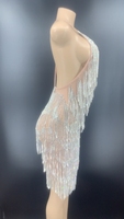 Vendeurs de vêtements d'été pour femmes Robe à glands argentée et scintillante Robe de club Sexy Low Cut Party Dinner Glitter Prom Gown