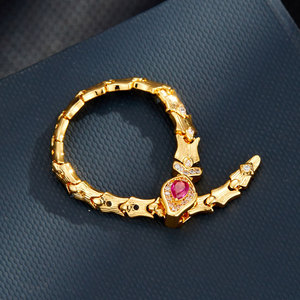 Skeleton Snake Bone <b>Ring</b> Gold With Pink Gem Pave Setting <b>Adjustable</b> Fashion Jewelry Gift - Product Image 1