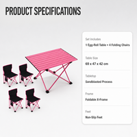 Table de camping pliante moderne en aluminium avec 4 tabourets – Ensemble portable pour pique-niques et fêtes en extérieur